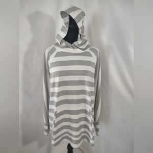 LULAROE Women's Amber Grey & White Striped Hoodie Size Large